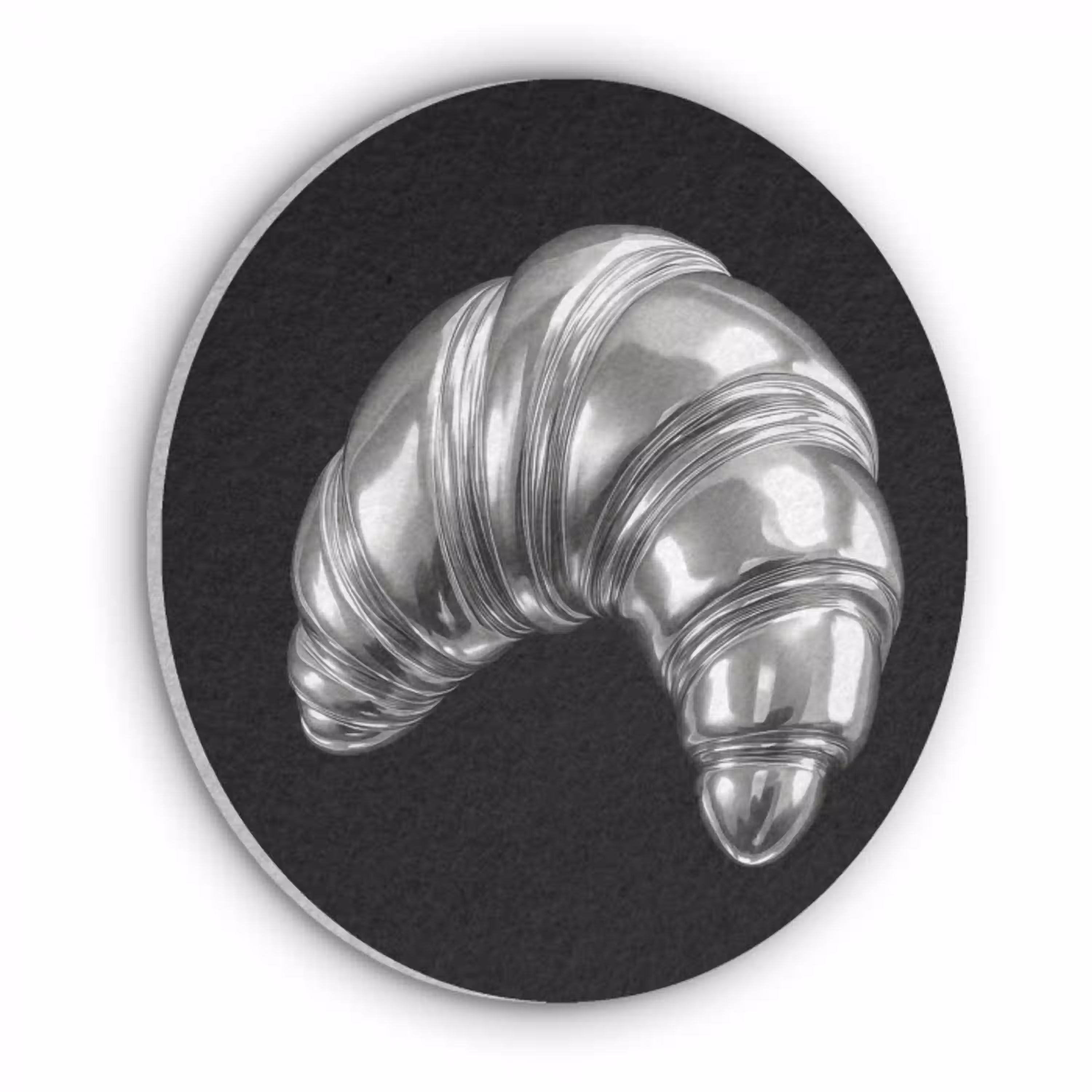Croissant - Metaal - Zilver Akoestische PET Vilt - Rond klein -3d