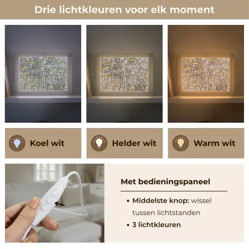 Mondriaan - Kunst - Oude meesters - Tableau I Light Box met kabel (Tafellamp) klein -USP_lichtkleurNL