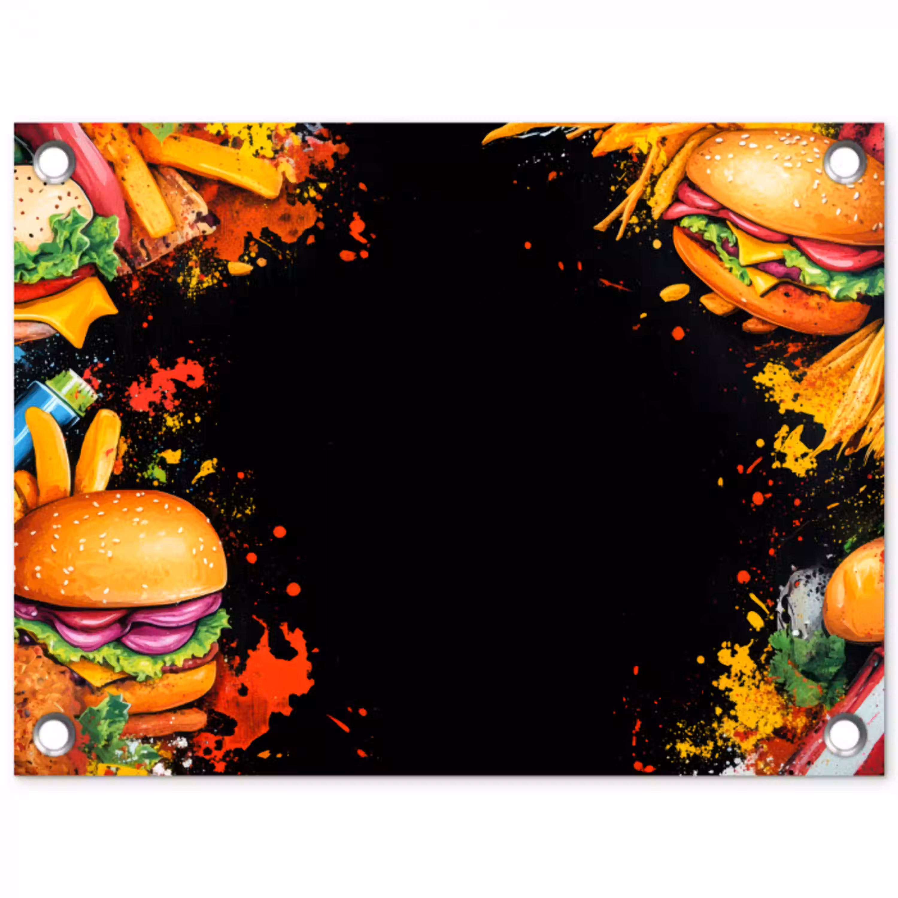 Fastfood - Graffiti - Hamburger - Eten - Modern tuinposter los doek klein -3d