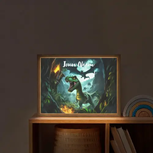 Dinosaurus - Draak - Jungle - Groen Light Box met batterij (Wandlamp kind) middel -sfeer1_kind