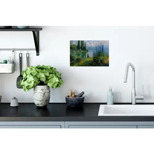 Bloemen - Meer - Bergen - Groen Muursticker klein -keuken