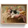 Kat - Bloemenprint - Rieten mand Dienblad Rechthoek middel -z3d_shopping