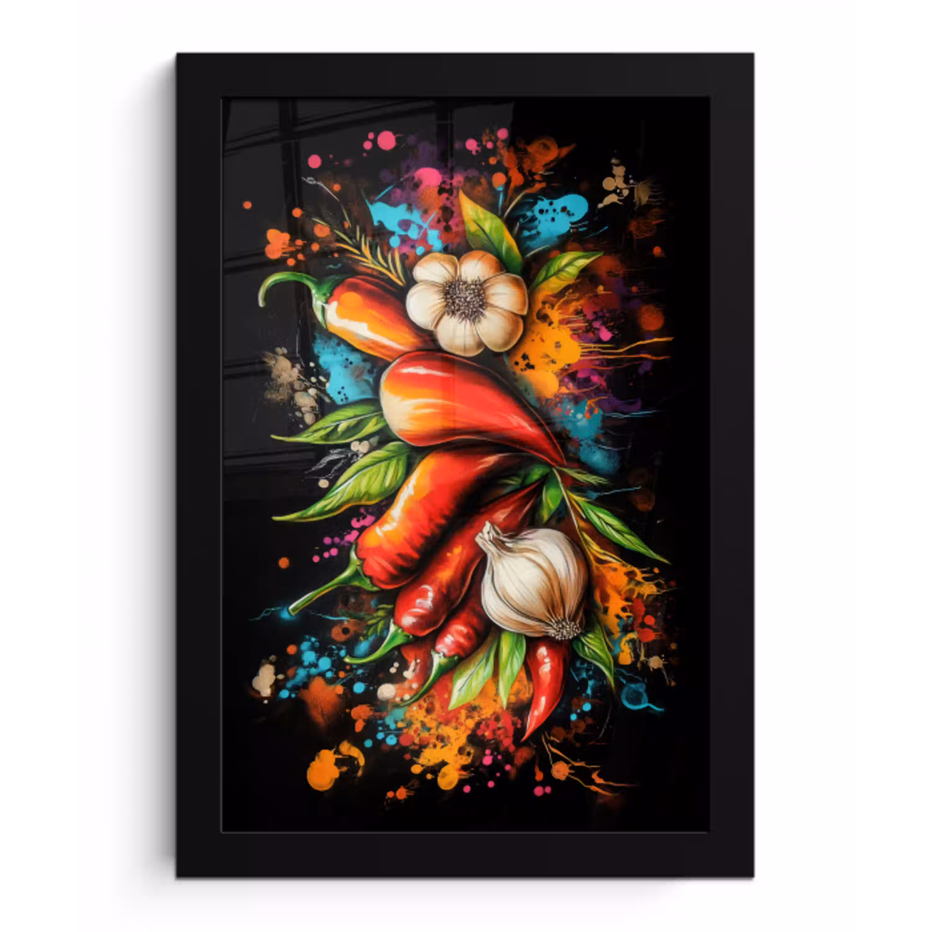 Groente - Peper - Knoflook - Graffiti - Verf - Kleurrijk fotolijst zwart zonder passe partout klein -3d