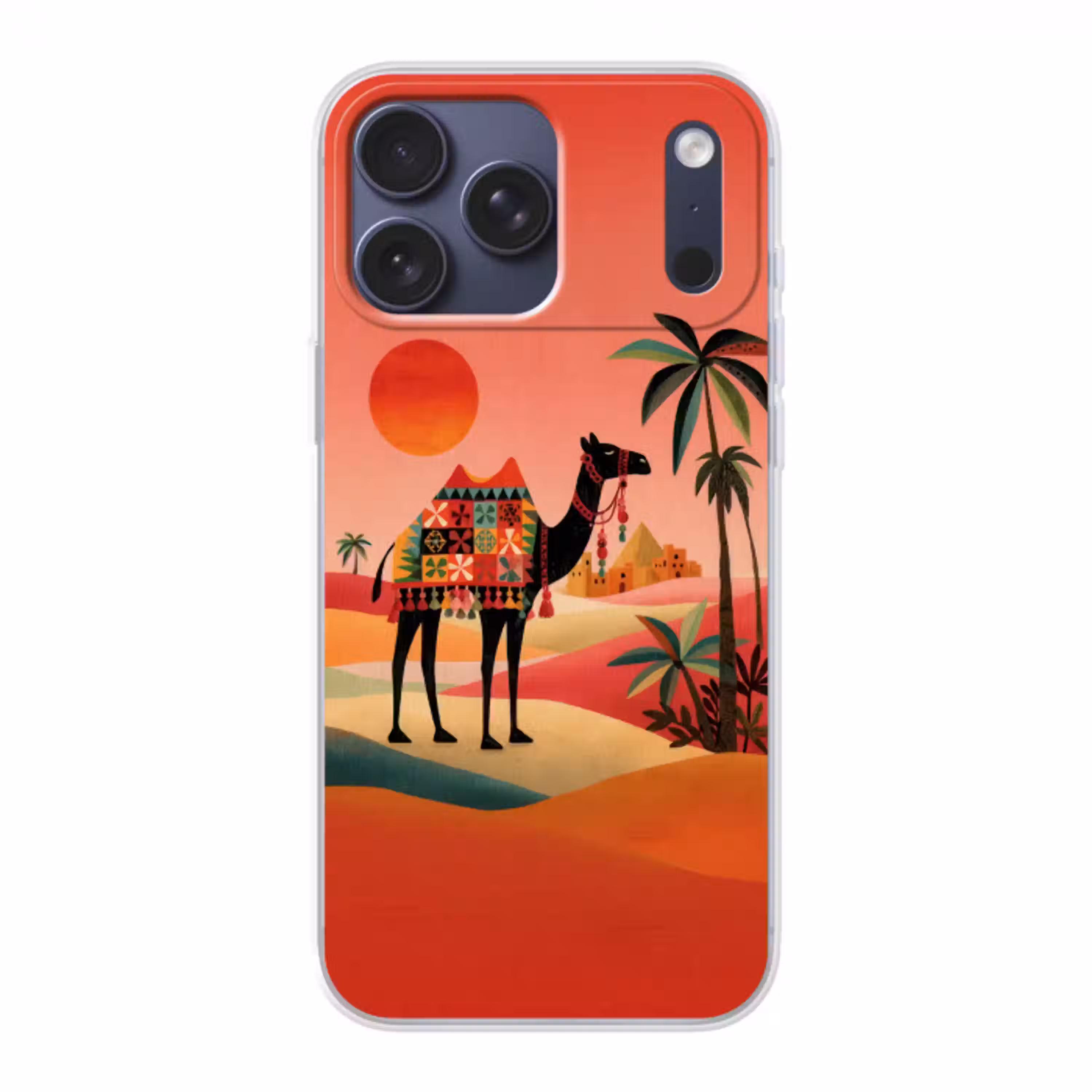 Kameel - Gekleurd tapijt - Duinen - Rode zon Telefoonhoesje iPhone 17 Pro Max klein -3d