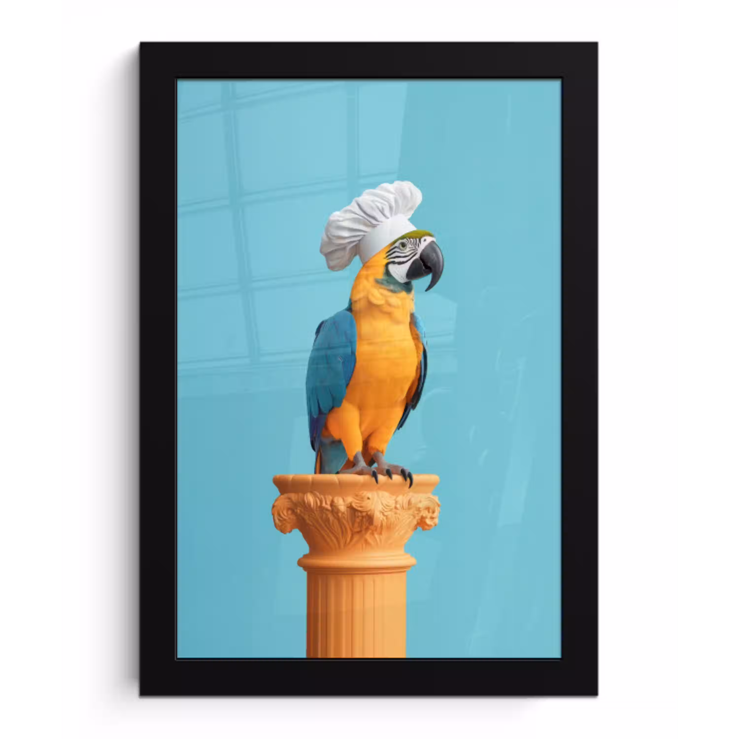 Papegaai - Koksmuts - Grappig - Vogel fotolijst zwart zonder passe partout klein -3d