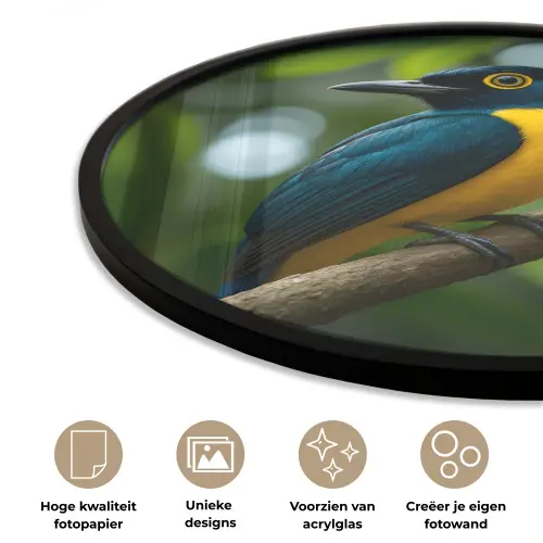Vogel - Tak - Geel - Bladeren Fotolijst rond zonder passe partout klein -closeup_NL