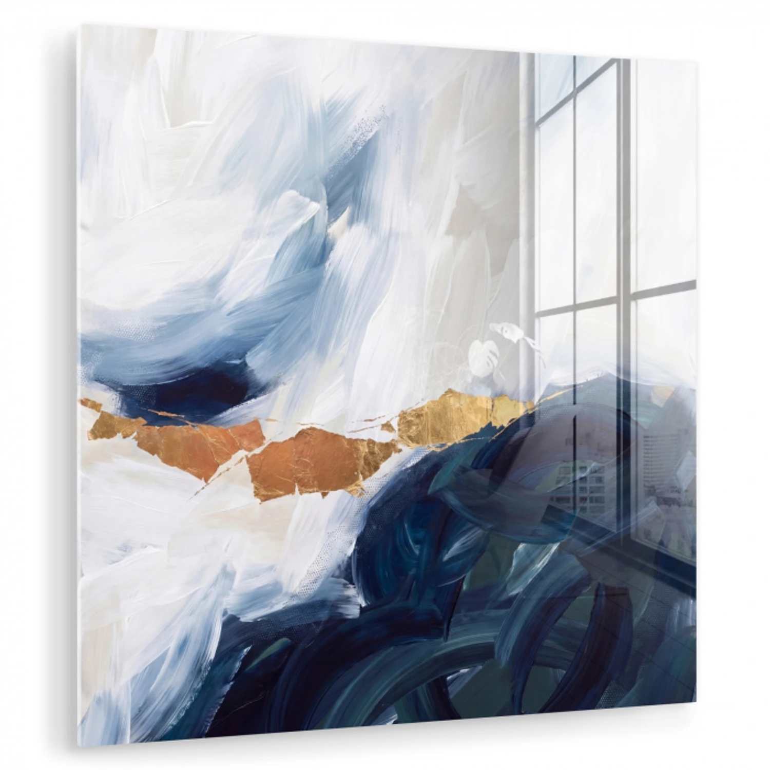 Abstract - Acryl - Blauw - Goud - Elegant plexiglas 5mm klein -zzzproduct_nieuw