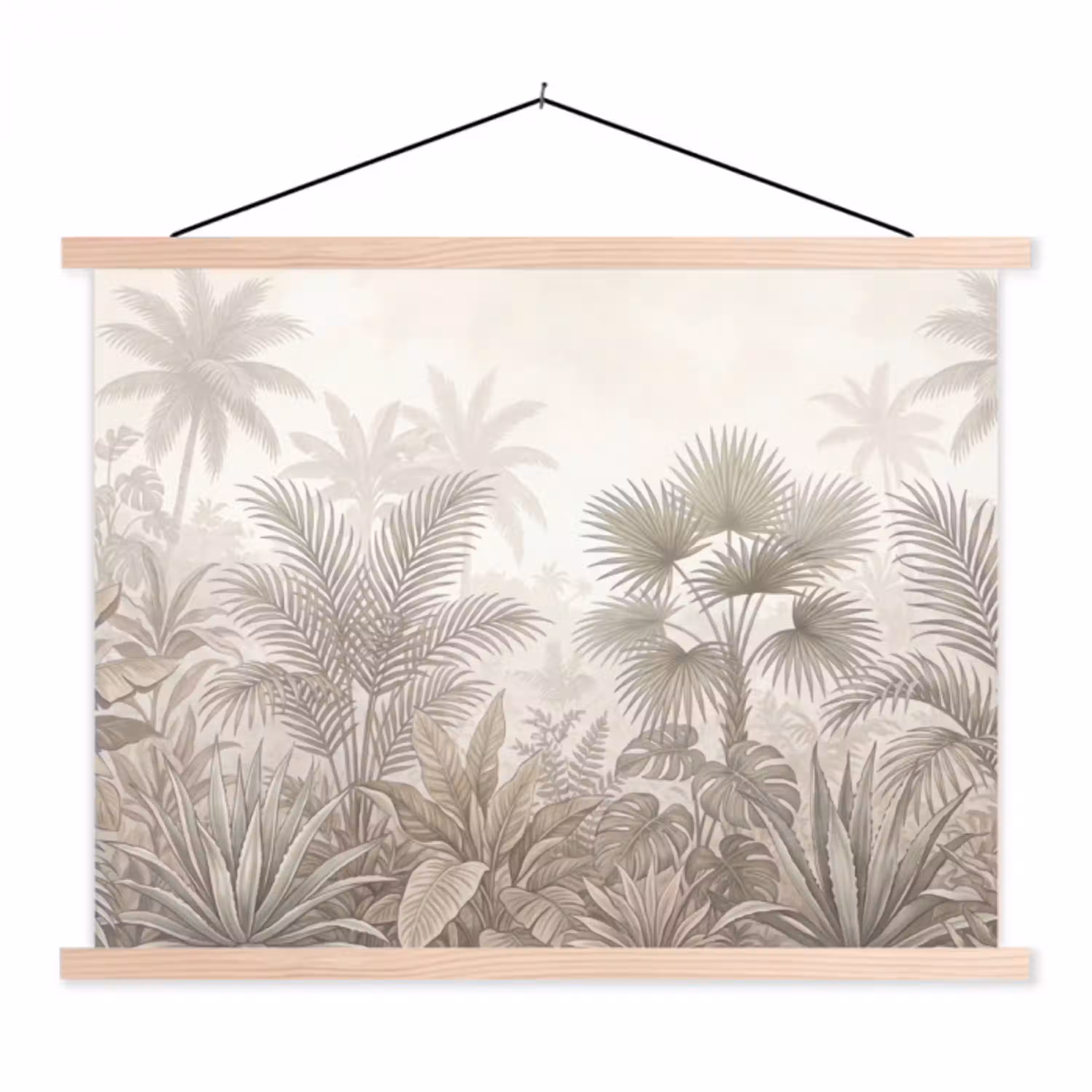 Jungle - Tropisch - Natuur -Vintage - Beige textielposter latten blank klein -3d