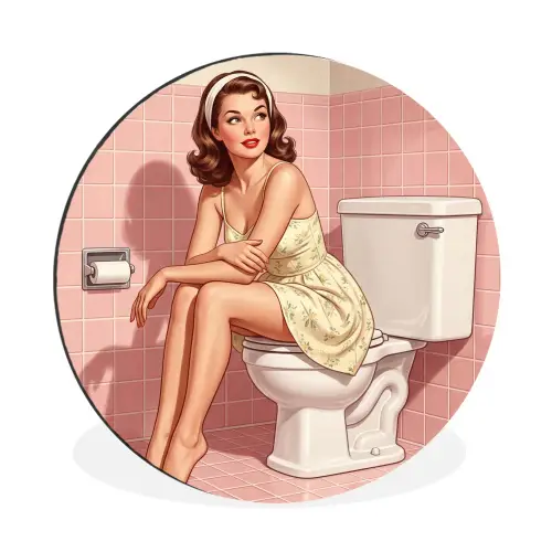 Roze - Retro - Vrouw Wandcirkel aluminium klein -3d