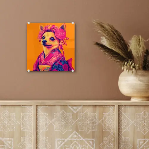 Kimono - Hondje - Bloemenkroon - Oranje plexiglas 5mm klein -sfeer5