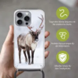 Rendier - Gewei - Toendra - Sneeuw - Wild Hoesje iPhone 16 Pro Max met koord klein -sfeer2_DE