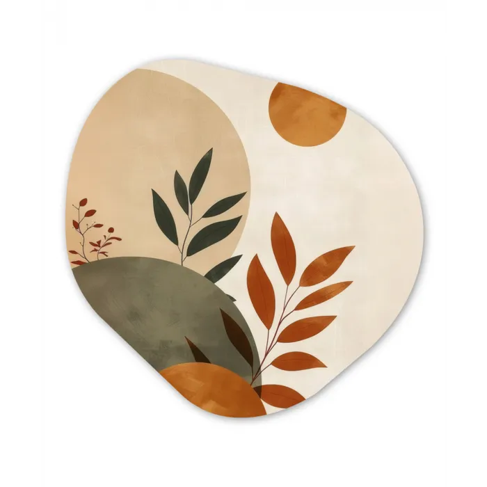 Vormen - Rond - Bladeren - Beige Wandcirkel Organisch Plexiglas middel -3d