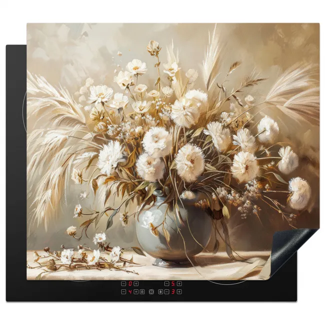 Bloemen - Vaas - Stilleven - Beige Inductie beschermer vinyl 3mm middel -3d