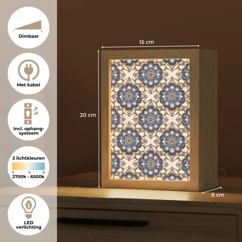 Floraal - Ornament - Blauw Light Box met kabel (Tafellamp) klein 925 -USP_NL