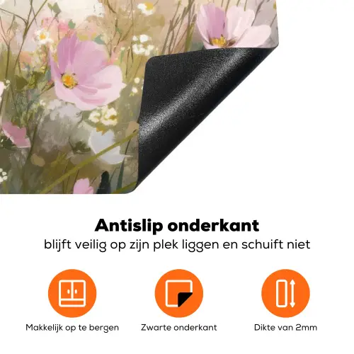Bloemenveld - Lichte tinten - Geschilderd Inductie beschermer vinyl 3mm klein -zzzzzzz-td-onderkant