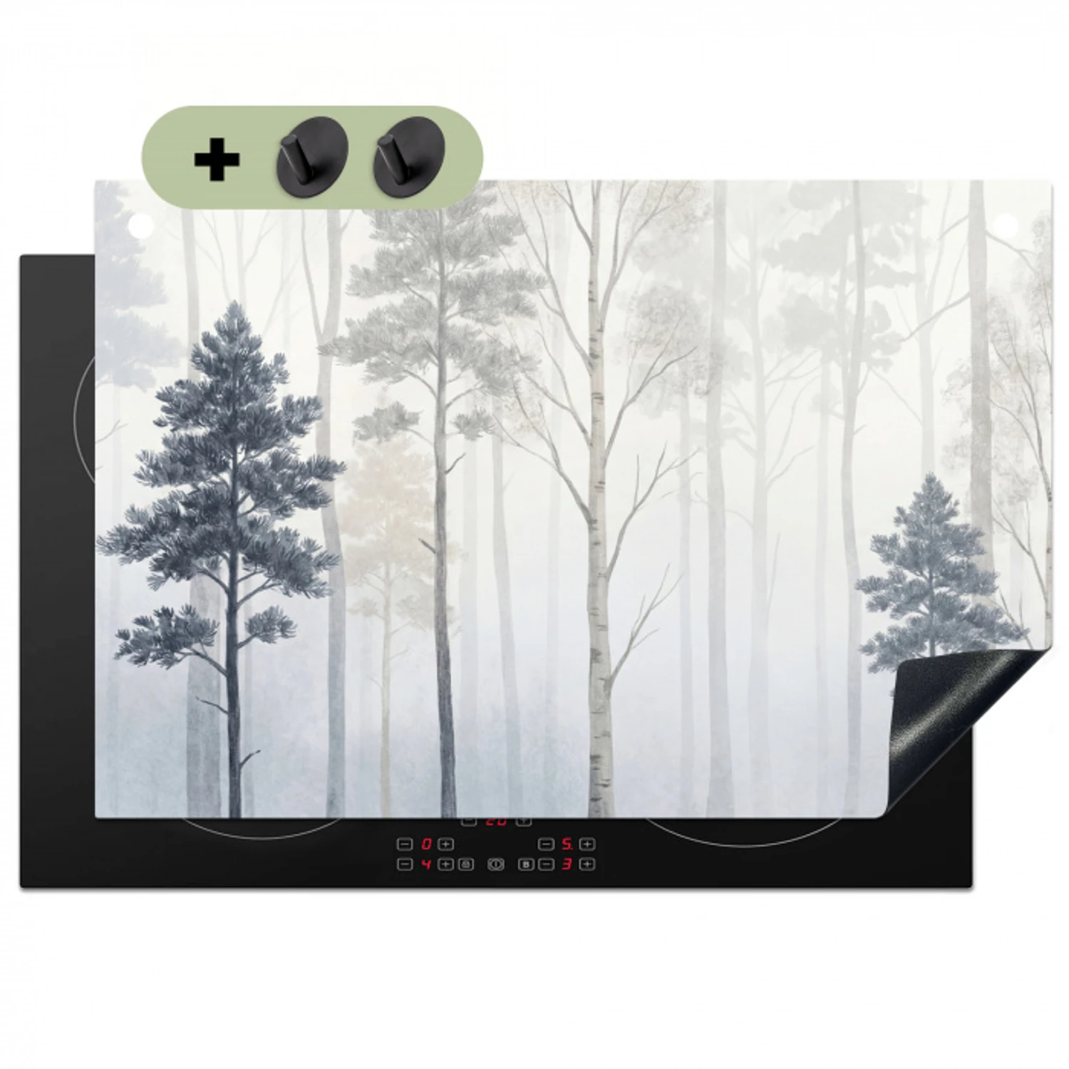 Bos - Bomen - Mist - Natuur - Illustratie - Grijs Inductie beschemer met haakjes klein -3d