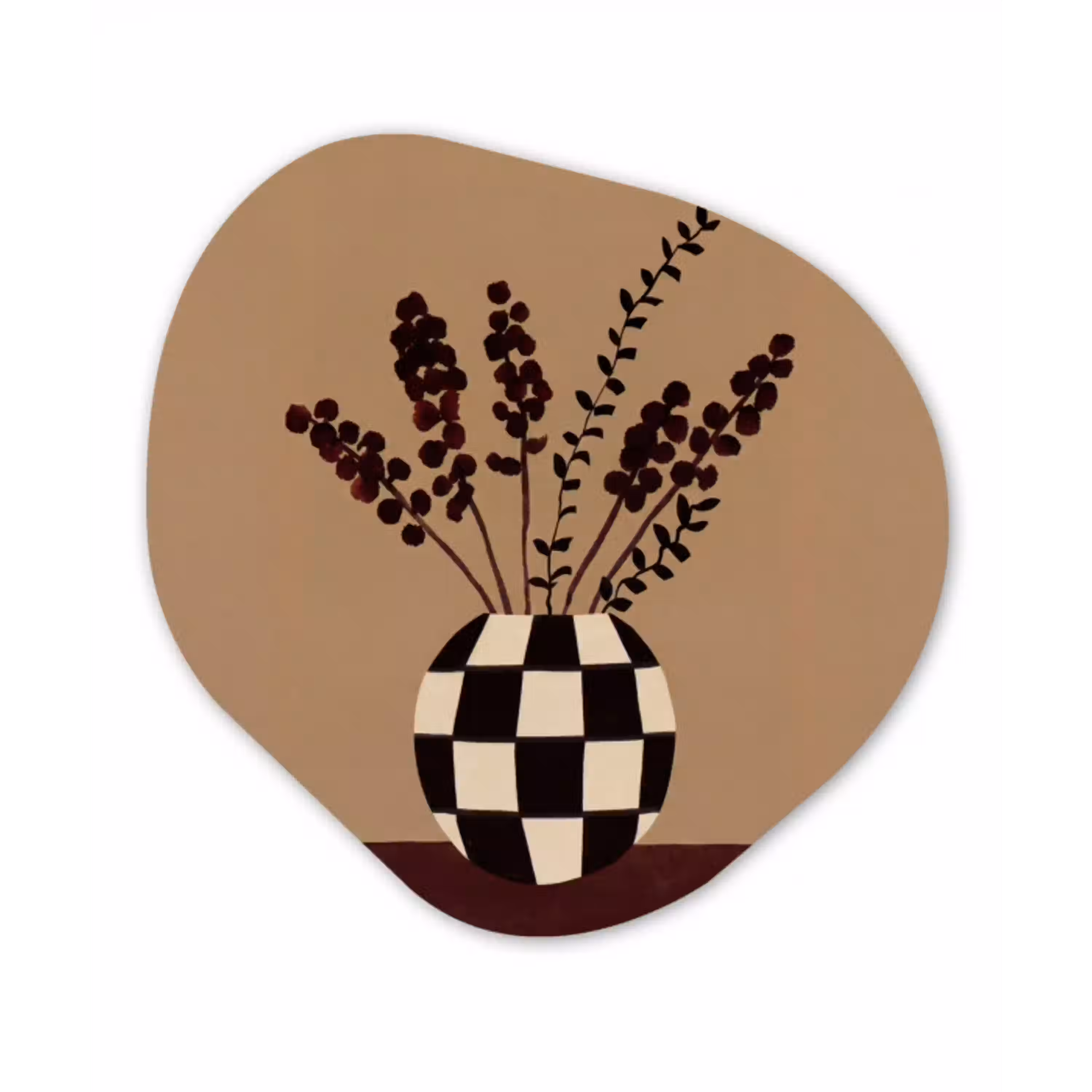 Minimalistisch - Vaas - Bloemen - Bruin Wandcirkel Organisch Aluminium middel -3d