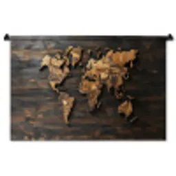 Wereldkaart -  Hout - Mozaïek Wandkleed katoen middel -zz3d