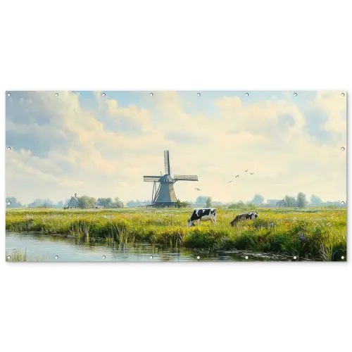 Koeien - Windmolen - Weide - Blauw Balkonbeschermer Duitsland klein -zz_3d