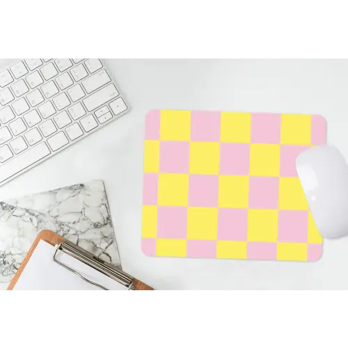 Schaakbord patroon - Geel - Roze - Blokjes muismat rubber klein -witbureau