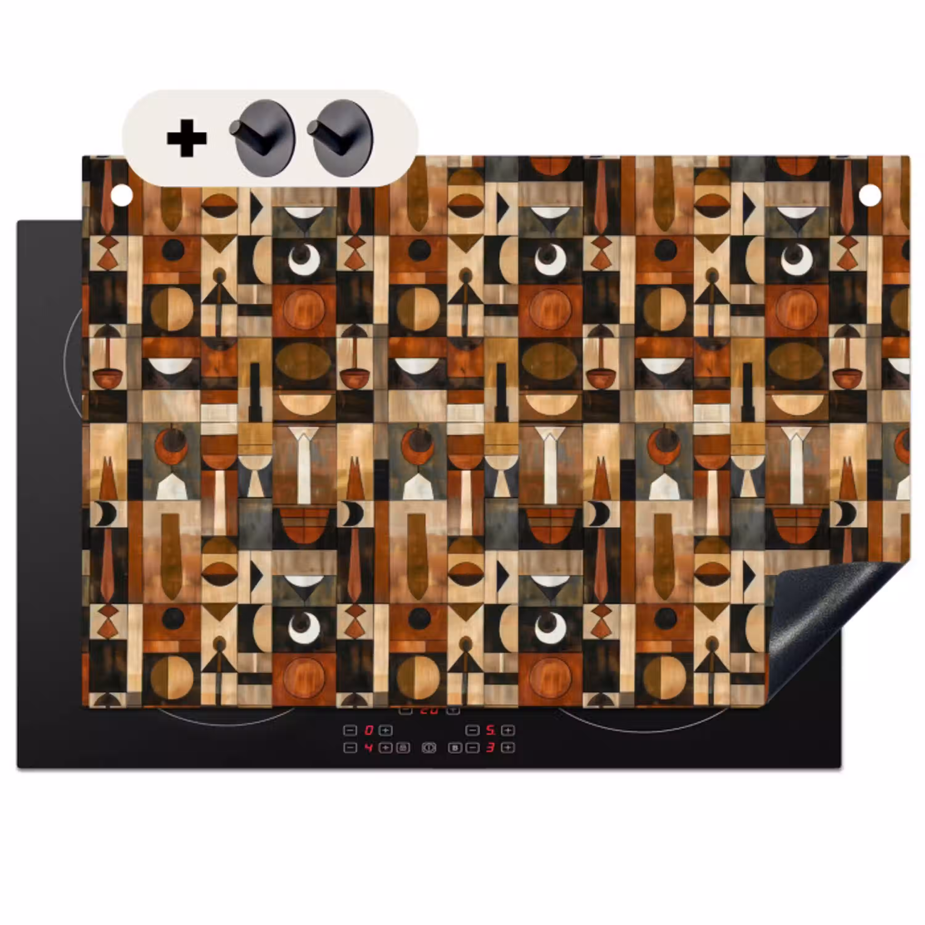Terracotta - Geometrisch - Mid-Century - Patroon Inductie beschemer met haakjes klein 777 -3d