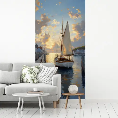 Zeilboot - Zon - Pier - Hout fotobehang vinyl groot -woonkamer