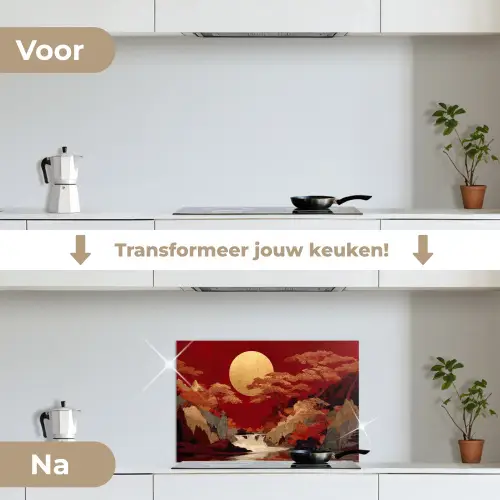 Volle maan - Landschap - Waterval keuken achterwand spatscherm klein -voor_na_NL
