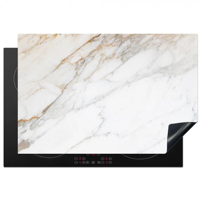 Marmer - Steen - Wit - Goud - Marmerlook - Steen - Luxe Inductie beschermer vinyl 3mm klein -3d