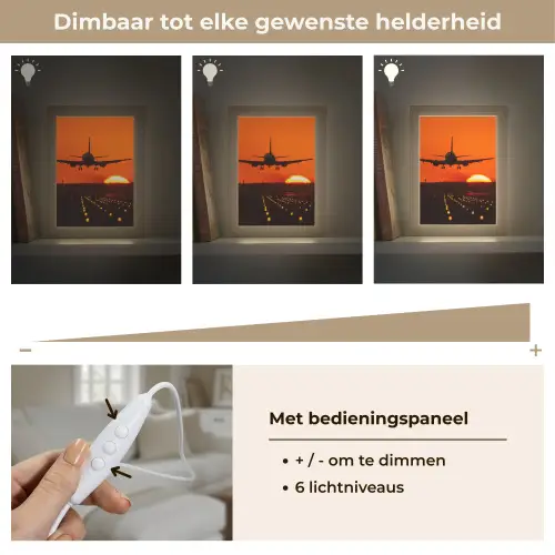 Zonsondergang - Vliegtuig - Oranje - Zon Light Box met kabel (Tafellamp) klein -USP_dimbaarNL
