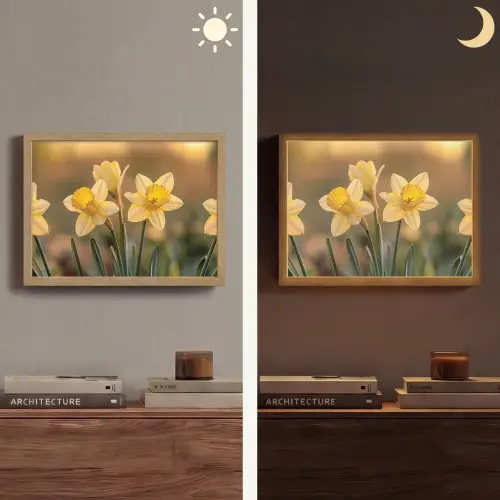 Bloemen - Geel - Wazig Light Box met batterij (Wandlamp) middel -sfeer3