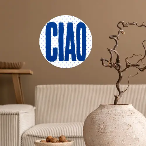 Ciao - Blauw - Stippen Wandcirkel behangsticker klein -sfeer1