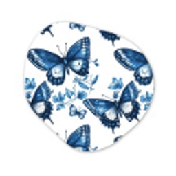 Blauw - Vlinders - Bloemen - Wit Wandcirkel Organisch Aluminium middel 851 -3d