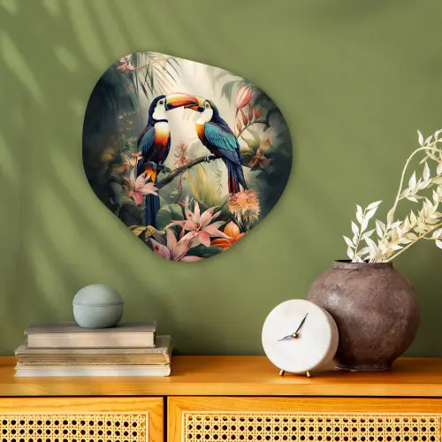 Toekan - Vogels - Bloemen - Natuur - Jungle Wandcirkel Organisch Forex 3mm klein -sfeer2