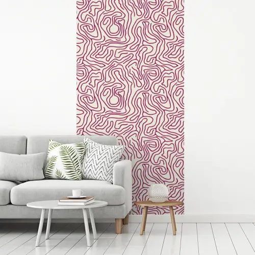 Kronkelende lijn - Magenta - Crème fotobehang vinyl groot 64 -woonkamer