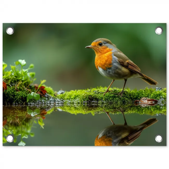 Roodborstje bij het Water tuinposter los doek klein -3d