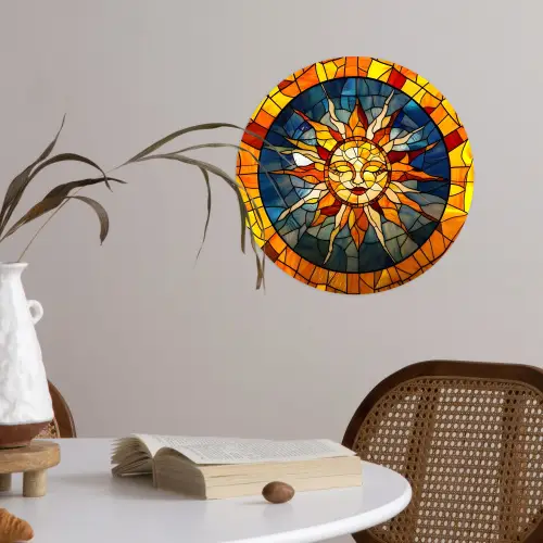 Mozaïek - Zon - Geel - Cirkel Wandcirkel behangsticker klein -sfeer3