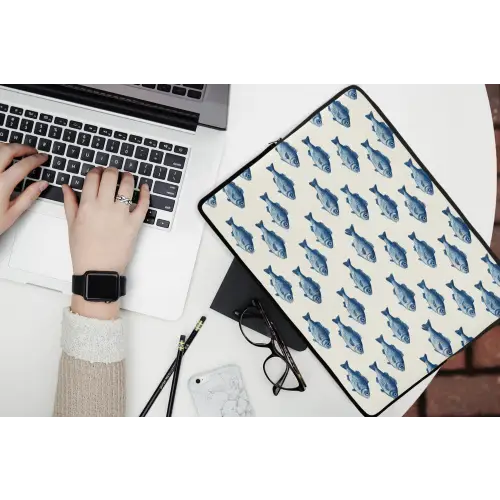 Vis - Patroon - Blauw laptophoes neopreen klein 279 -bureau