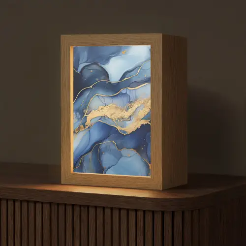 Marmer - Blauw - Goud - Abstract Light Box met kabel (Tafellamp) klein -z3d_website