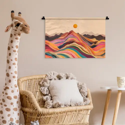 Zon - Kleurrijk landschap - Bergen Wandkleed katoen klein -wsfeer5_kind