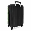 Lichtgroene achtergrond met abstracte donkergroene lijnen NBS - Handbagage koffer - Unisex middel -achterkant