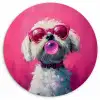 Pink - Hond - Bubbel Wandcirkel kunststof plaat 5mm dik klein -3d