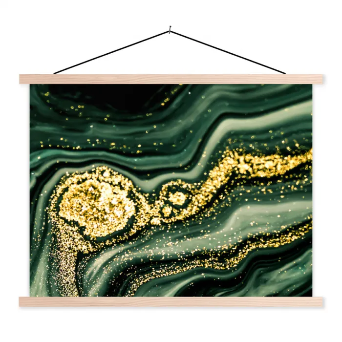 Marmer - Goud - Glitter - Groen - Marmerlook - Luxe textielposter latten blank klein -3d