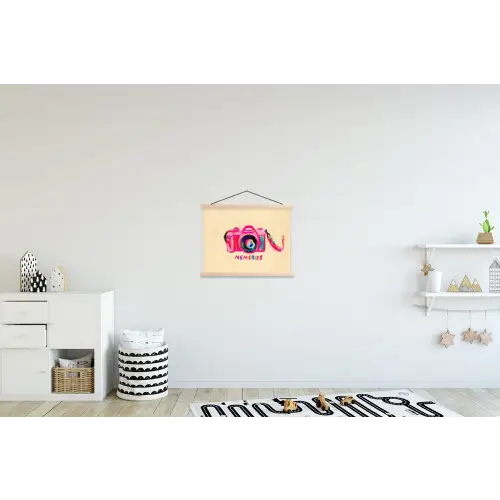 Camera - Memories - Roze - Geschilderd textielposter latten blank klein -kinderkamer