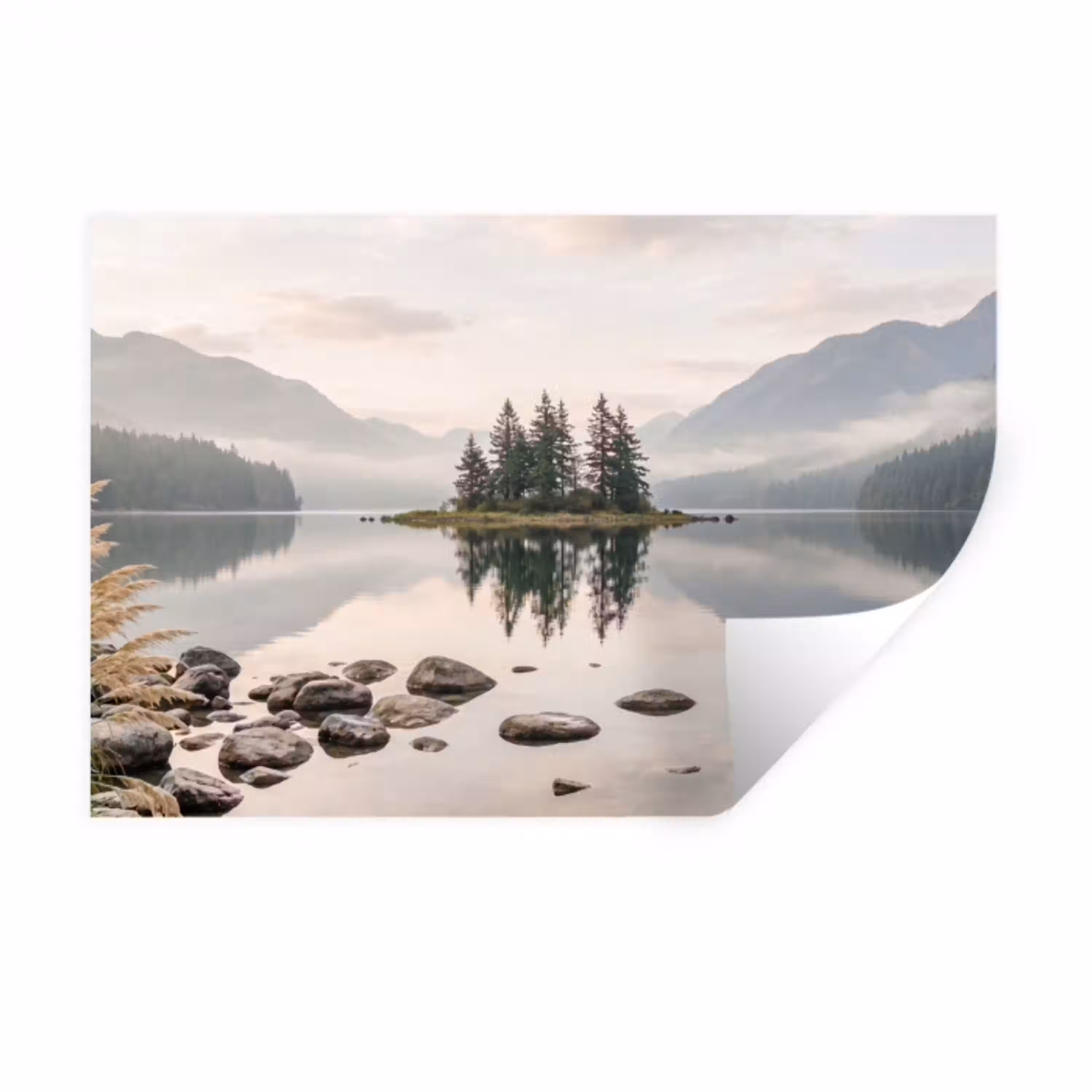 Meer - Bergen - Landschap - Groen Muursticker klein -3d