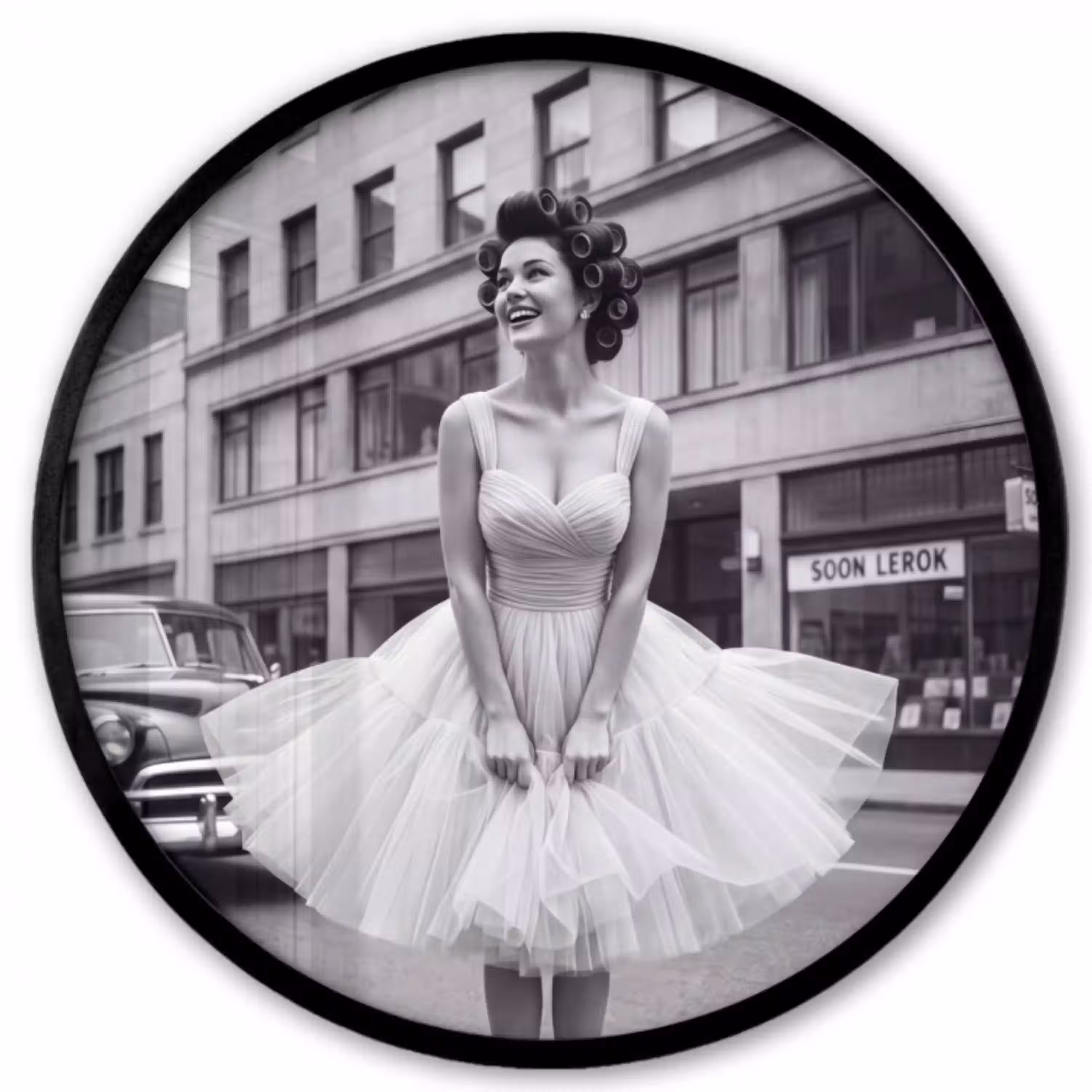 Retro - Vrouw - Zwart - Wit Fotolijst rond zonder passe partout klein -3d