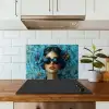 Vrouw - Bloemen - Vlinders - Blauw - Abstract keuken achterwand spatscherm klein -sfeer2