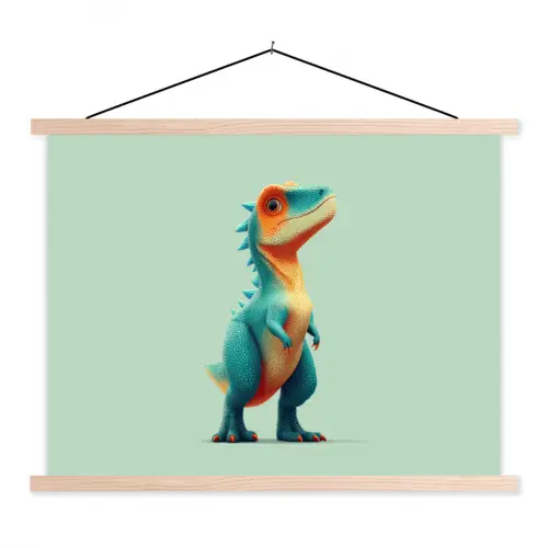 Cartoon - Dino - Oranje - Stekels textielposter latten blank klein -3d