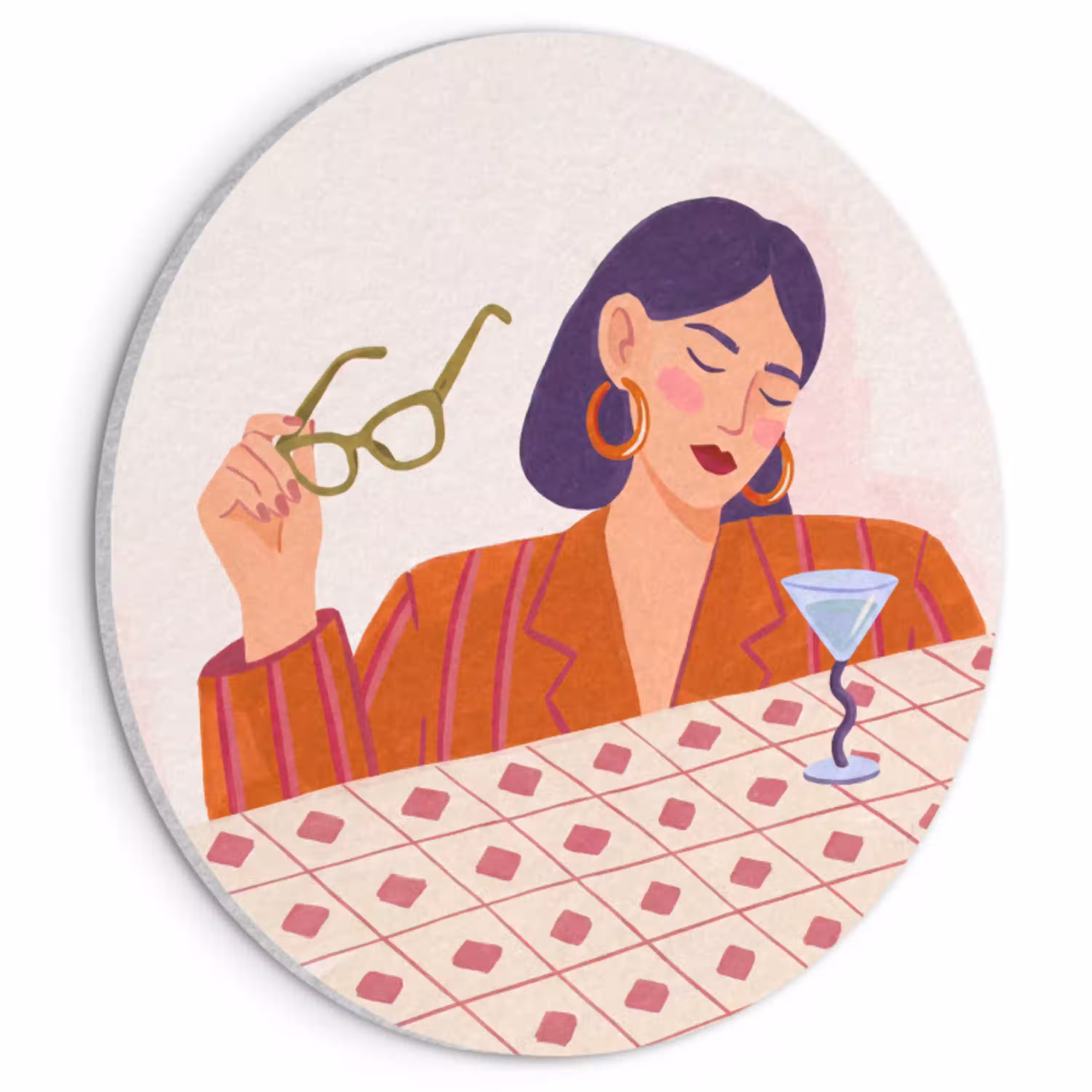 Vrouw - Bril - Cocktail - Illustratie - Modern Akoestische PET Vilt - Rond klein -3d