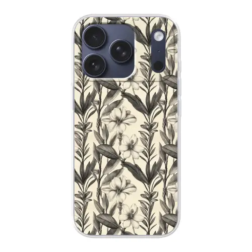 Klassiek - Botanisch - Zwart - Beige Telefoonhoesje iPhone 17 Pro klein 878 -3d