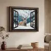Hert - Landschap - Winter - Natuur - Dieren - Doorkijk - Bergen Textielframe zwart klein -sfeer3